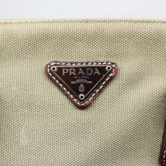 PRADA Hand Bag Canvas Khaki Silver Auth - Picture 7 of 16